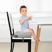 PandaEar Toddler Booster Seat for Dining Table, Portable Increasing Booster Cushion for Kids, Double Strap Safety, Non-Slip Bottom (Grey)