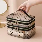 Black Grey Nude Makeup Bag Double-layers Toiletry Bag Mesh Makeup Case Travel
