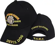 [Kinoy] Marines Once a Marine Corps EGA Devil Dog First to Fight Embroidered Cap Hat Black, Black, One Size