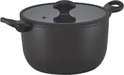 Essteele Per Domani 24cm/5.1 L Nonstick Casserole Pot with Lid, Titanium Finish Aluminium, Induction & Gas Compatible, Dishwasher Safe, Black