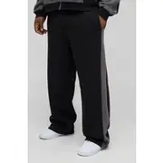 Mens Black Plus Relaxed Fit Man Panel Detail Joggers