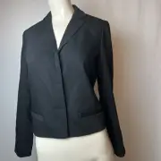 ann taylor loft wool blend women's textured blazer black snap front size 4 new
