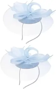 [VICASKY] Bridal Feather Hair Accessories Bridal Headdress Tea Party Hats Hair Clips Tea Hats Party Hat Hair Clip Hair Accessories for Bride Headpiece for Bride Headbands Sky-blue Mesh