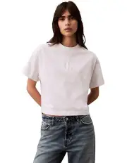 [Calvin Klein Jeans] Short Sleeve Cropped Tee in white