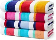 Kaufman - 100% Cotton Multicolor Joey Cabana Stripe Beach & Pool Towel 4-Pack - 32in x 62in