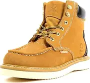 [Clitenk] Work Boots Men MOC TOE, Soft Toe 6” Full Grain Leather Breathable Water Resistant, Non Slip Wedge Comfortable Mens Work Boots Lightweight