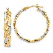 10K Yellow W/Rhodium Polished Braided Hoop Earrings