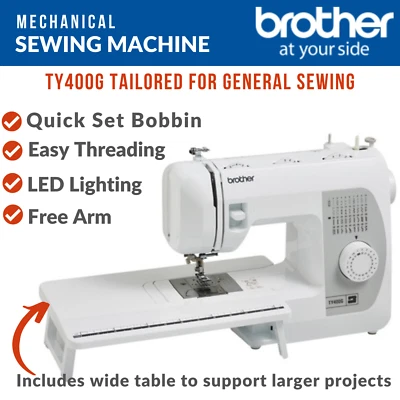 Brother TY400G Sewing Machine, Wide Table, 37 Stitches & Stretch