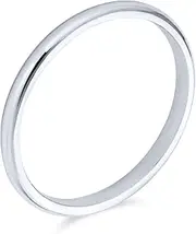 [Bling Jewelry] Unisex Simple Minimalist Thin Stackable .925 Sterling Silver Couples Wedding Band Ring For Women Men 2MM