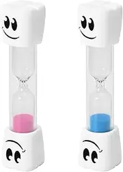 TeacherFav 2 Minute Toothbrush Sand Timer for Kids - Set of 2 Small Blue and Pink Smiley Hourglass