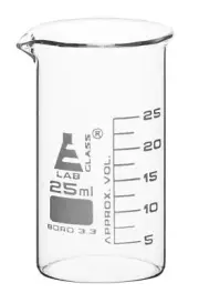 Beaker 25ml - Tall Form - White Graduations - Borosilicate Glass - Eisco Labs