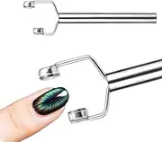 3 in 1 Cat Eye Magnet for Nails, Nail Design Tool Y-Shaped Double Head Stainless Steel Magnetic Fingernail Cateye Magnets Gel Polish Accessories for Home DIY Salon Studio Art (Silver)
