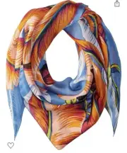 $69 Echo Azure silk triangle Multi Color Leave Blue Tones Scarf P115