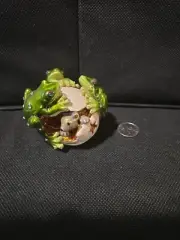 COLORFUL FROGS ON WHITE EGG WITH HIDDEN MOUSE TRINKET BOX BY KEREN KOPAL. RARE