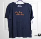 NWT Caslon Org Cotton Slub Blue S/S T-Shirt Halloween Less Tricks/More Treats XL