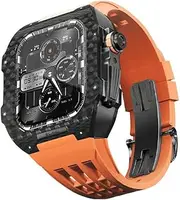 [KAVJU] Latest lightweight carbon fiber case+fluororubber strap，For Apple Watch 8/7/6/5/4 series Replacement strap，For iwatch 44/45mm Watch Band upgrade kit