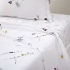 Yves Delorme Saito King Flat Sheet 114x116 Floral Butterflies White Multi France