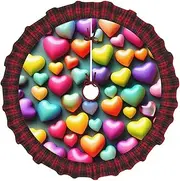 [VPPUR] Colorful Rainbow Hearts Print Xmas Tree Skirt Santa Xmas Decor Holiday Party 48''36''30''Christmas Tree Skirt