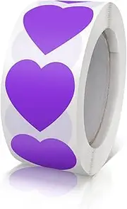 Purple Heart Stickers Roll 1 Inch Valentine's Day Love Shape Labels Waterproof Removable for Craft Envelopes Boxes Gift Tags Bags Wedding 500 PCS