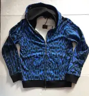 DESIGNER Just Cavalli Leopard Print Hoodie Cotton Zip Top Sweat Jumper Men ~ L