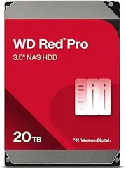 Western Digital 20TB WD Red Pro NAS Internal Hard Drive HDD - 7200 RPM, SATA 6 Gb/s, CMR, 512 MB Cache, 3.5" - WD201KFGX