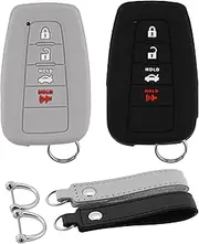 Koaudb Silicone Key Fob Cover Compatible with Toyota Accessories Highlander Corolla Camry C-HR RAV4 Avalon Prius 4Runner Prado 86/GT86 Smart Car Key Shell Protector with Keychain 2 Pack (Tyt-BG)