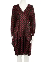 Red & Black Long Sleeve Pattern Dress