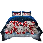 Christmas Joy Three Cute Angel White Kittens Coverlet