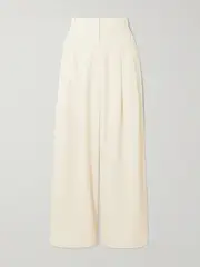 [ST. AGNI] ST. AGNI - Double Loop Pleated Crepe Wide-leg Pants - Cream - large large Cream