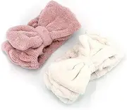 UTSLIVE 2 Packs Adjustable Elastic Hair Band Fleece Hairlace Headband Pink and White