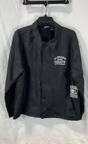 NWT RVCA Mens Black Long Sleeve Snap Front Matty Coaches Windbreaker Jacket Sz L