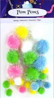 Springtime Iridescent Tinsel Pom Poms in Assorted Colors & Sizes - 25 pieces