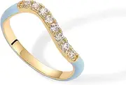 [PAVOI] 14K Gold Plated Wavy Stackable Ring | Colored Enamel and Cubic Zirconia Rings | Blue White Purple Enamel Eternity Bands for Women