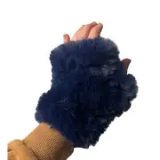 Jocelyn Mandy Navy Faux Fur Fingerless Mittens Gloves Holiday Gift NWT