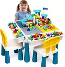Kids Activity Table and Chair Set with 152Pcs Marble Run Building Blocks