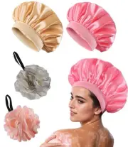 Shower Cap for Women, Satin Bonnet Silk Bonnet for Sleeping，Extra Large Reusa...