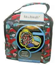 Lunchbox Kit Fit & Fresh Red JungIe Camo Insulated Carrier Ice Pack 2 Containers