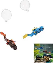 2Pcs Floating Fish Tank Decoration,Resin Floating Aquarium Decorations,Diver Fish Tank Decoration with Ball and Invisible Line,Cute Miniature Diver for Fish Tanks Aquarium Simulated Underwater World