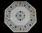 Antique Design Inlay Work Coffee Table Top Octagon White Marble Sofa Side Table