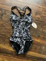 NEW prAna BLACK SPRINGTIME PRINT ATALIA ONE PIECE SWIMSUIT STRAPPY RACERBACK SM