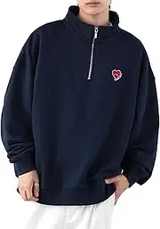 [improves] Inprobes 70220 Men's Sweatshirt, Side - Navy Embroidered One-Point Fleece Half Zip Sweatshirt, B-Navy, M