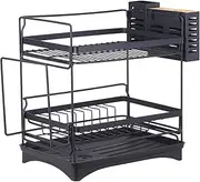 Dish Rack Bowl Holder Stainl Steel Over Sink Drying Shelf Kitchen Cutlery Drainer Organizer 2 Tier Drain Rack with Chopsticks Cage Cutting Board Holder Multicolor87 One Size