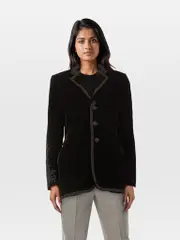Black Velvet Cord Embellished Blazer