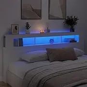 Bed Headboard LED, Beds Head Frame LED Headboard White 220 cm Engineered Wood