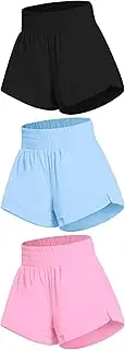 [EXARUS] Girls Athletic Running Shorts Dolphin Side Slit Flowy with Pockets High Waisted Short Workout Sports for Kids