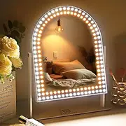 FENCHILIN Vanity Mirror with Lights Arched Hollywood Makeup Mirror with Lights Lighted 360° Rotation 3 Lighting Modes 10X Magnifying for Dressing Table 25x36 cm