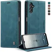 [Cracedily] for Samsung Galaxy A14 4G/5G Case, Flip Wallet Leather Case with Card Holder Magnetic Closure Shockproof Kickstand Protective Phone Cases Cover for Galaxy A14 Phone Cover,Blue-Green