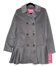 BETSEY JOHNSON Brand NEW Gray COAT JACKET Peplum Hem Rose Buttons Wool Feel S