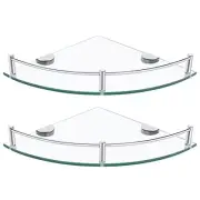 Glass Bathroom Shelves, Set of 2 Glass Corner Shelf Wall Mount, Shower Corner...