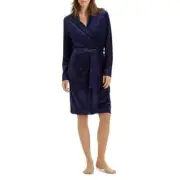 Hanro Favorites Velour Wrap Robe with Pockets Intense Blue Size Medium